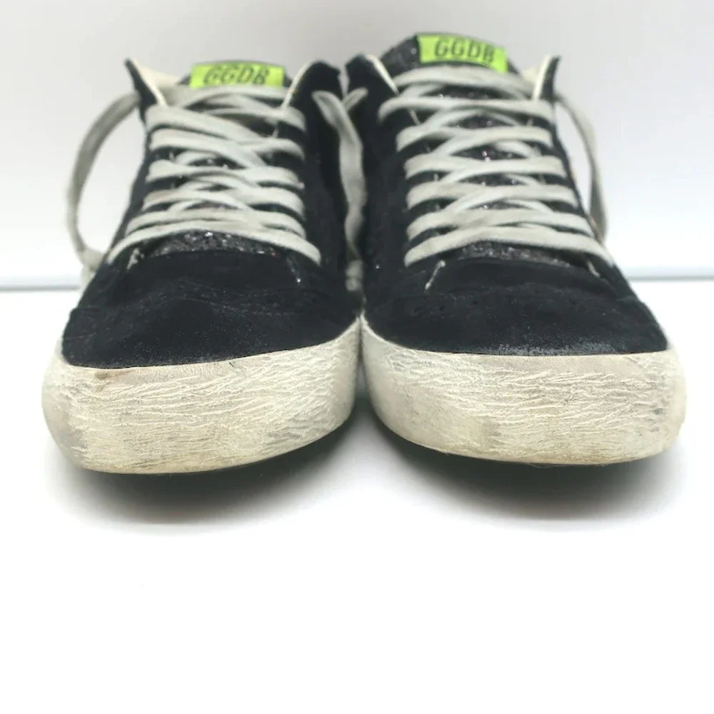 Golden Goose Mid Star Glitter Wing Tip Sneakers Black with Silver Star Size 38 - Picture 4 of 11